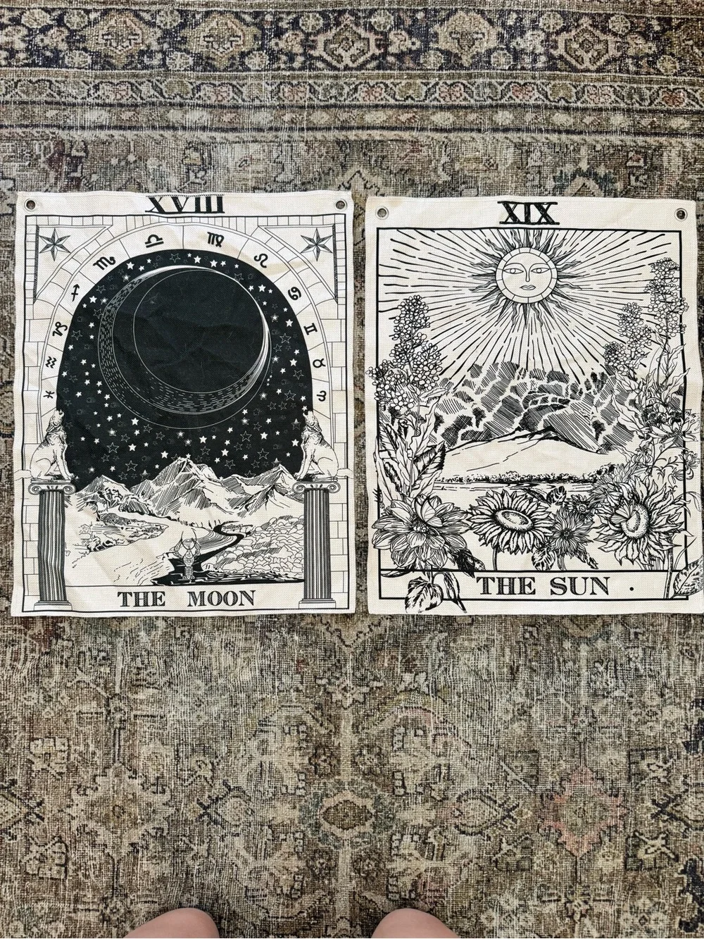 The Moon & The Sun Tarot Wall Hangings - Black and White